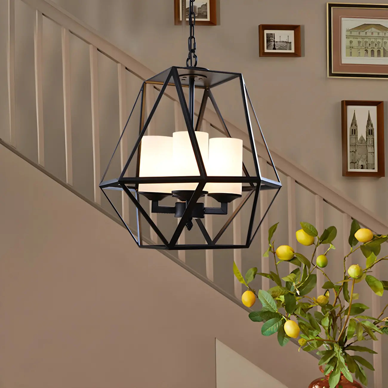 Black Geometric Iron Frame Modern Chandelier