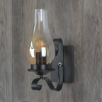12 Industrial Black Wall Sconce with Amber Shade & LED