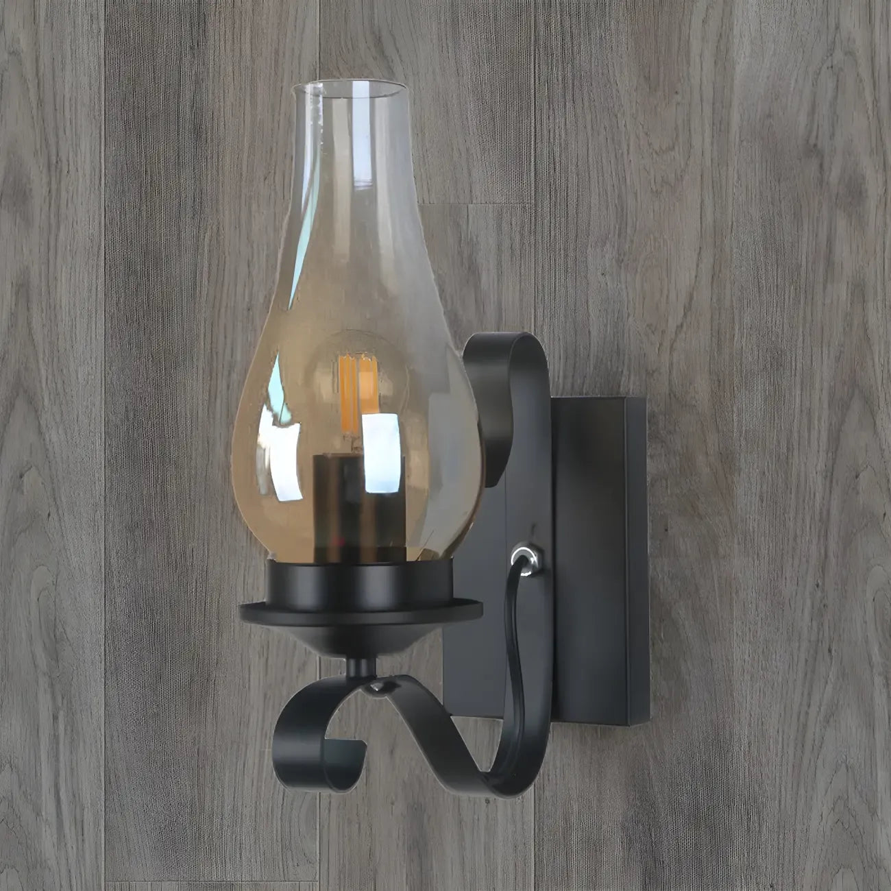 12 Industrial Black Wall Sconce with Amber Shade & LED