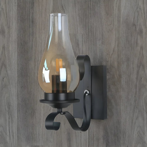 12 Industrial Black Wall Sconce with Amber Shade & LED