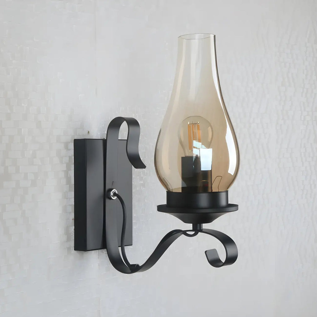 12 Industrial Black Wall Sconce with Amber Shade & LED