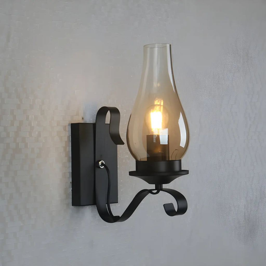 12 Industrial Black Wall Sconce with Amber Shade & LED