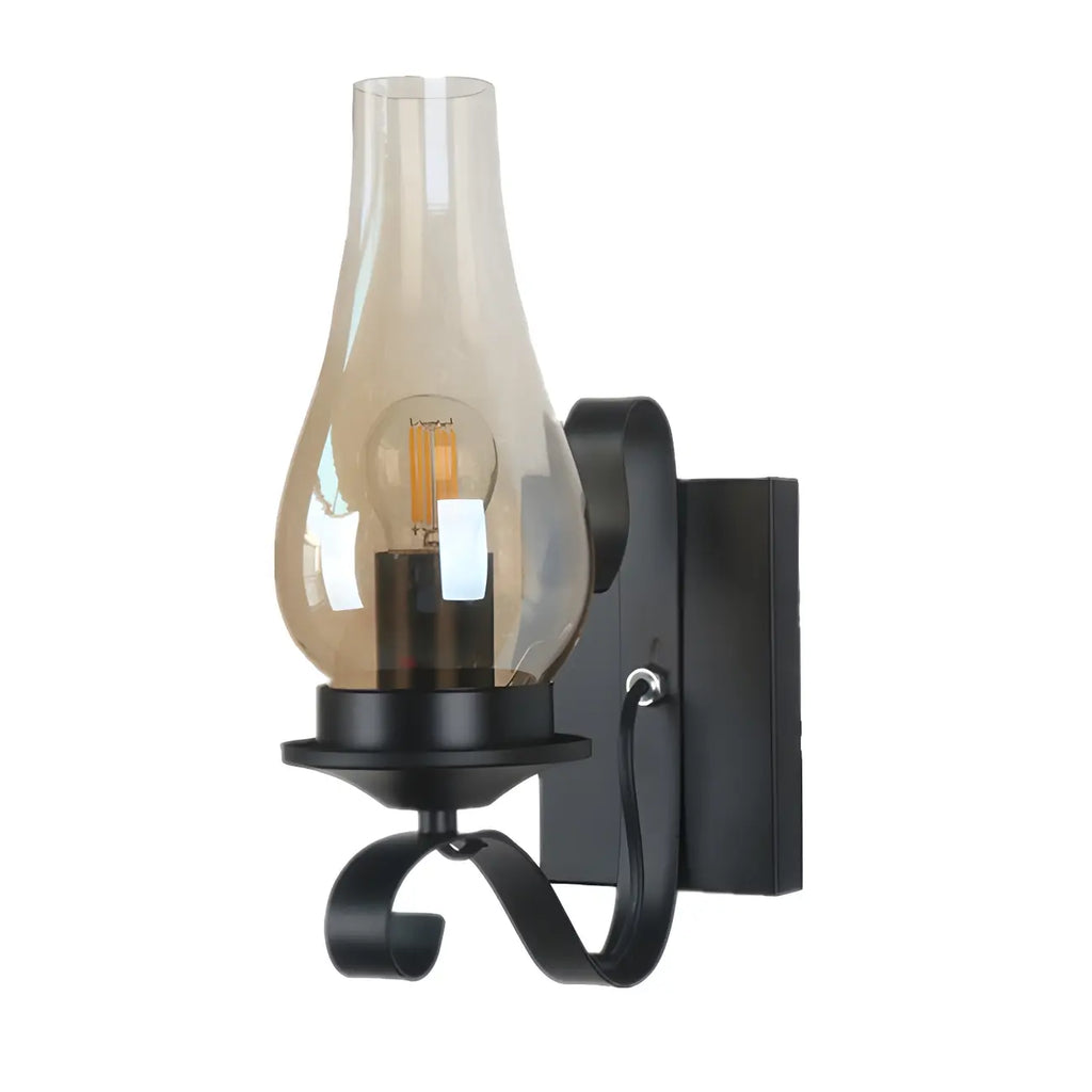 12 Industrial Black Wall Sconce with Amber Shade & LED