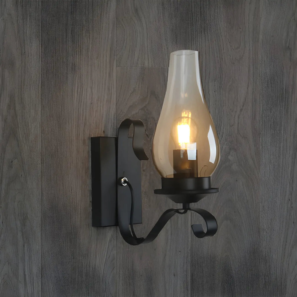 12 Industrial Black Wall Sconce with Amber Shade & LED