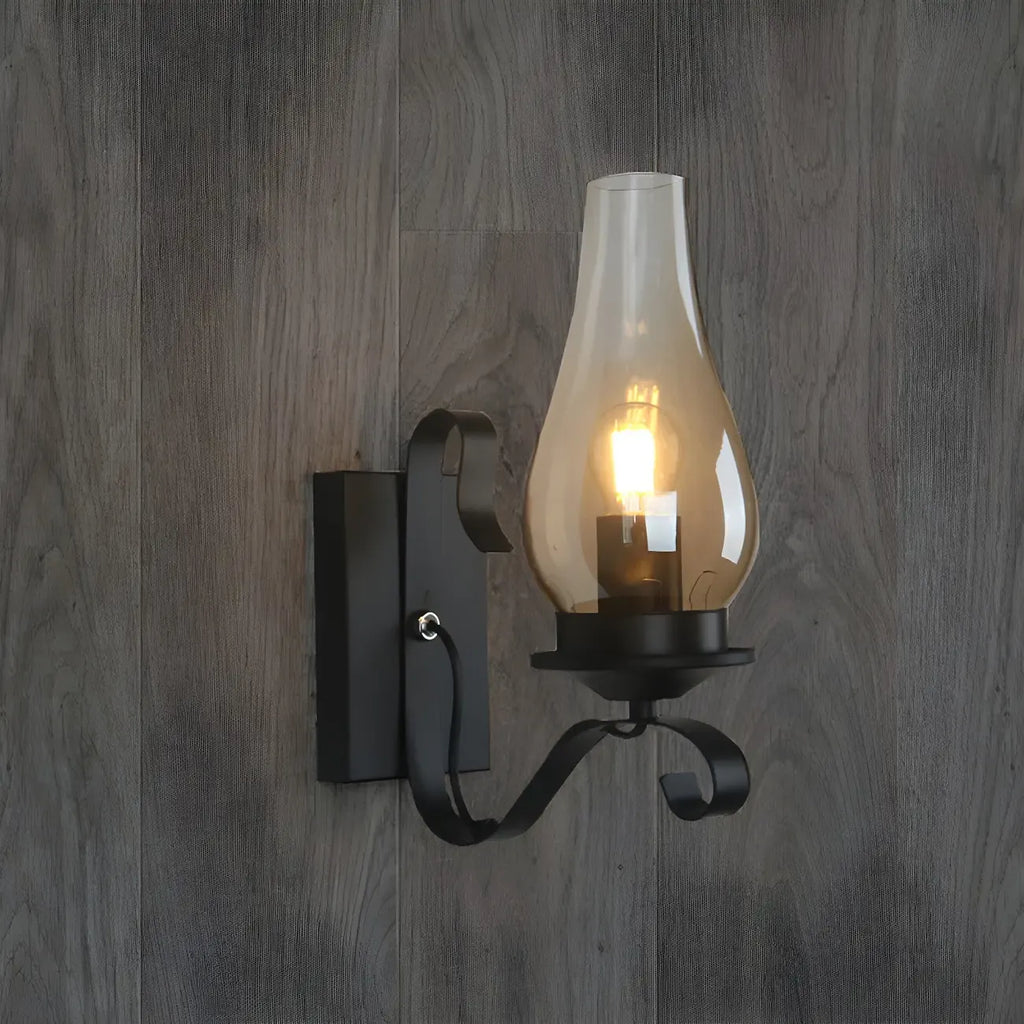 12 Industrial Black Wall Sconce with Amber Shade & LED
