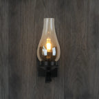 12 Industrial Black Wall Sconce with Amber Shade & LED