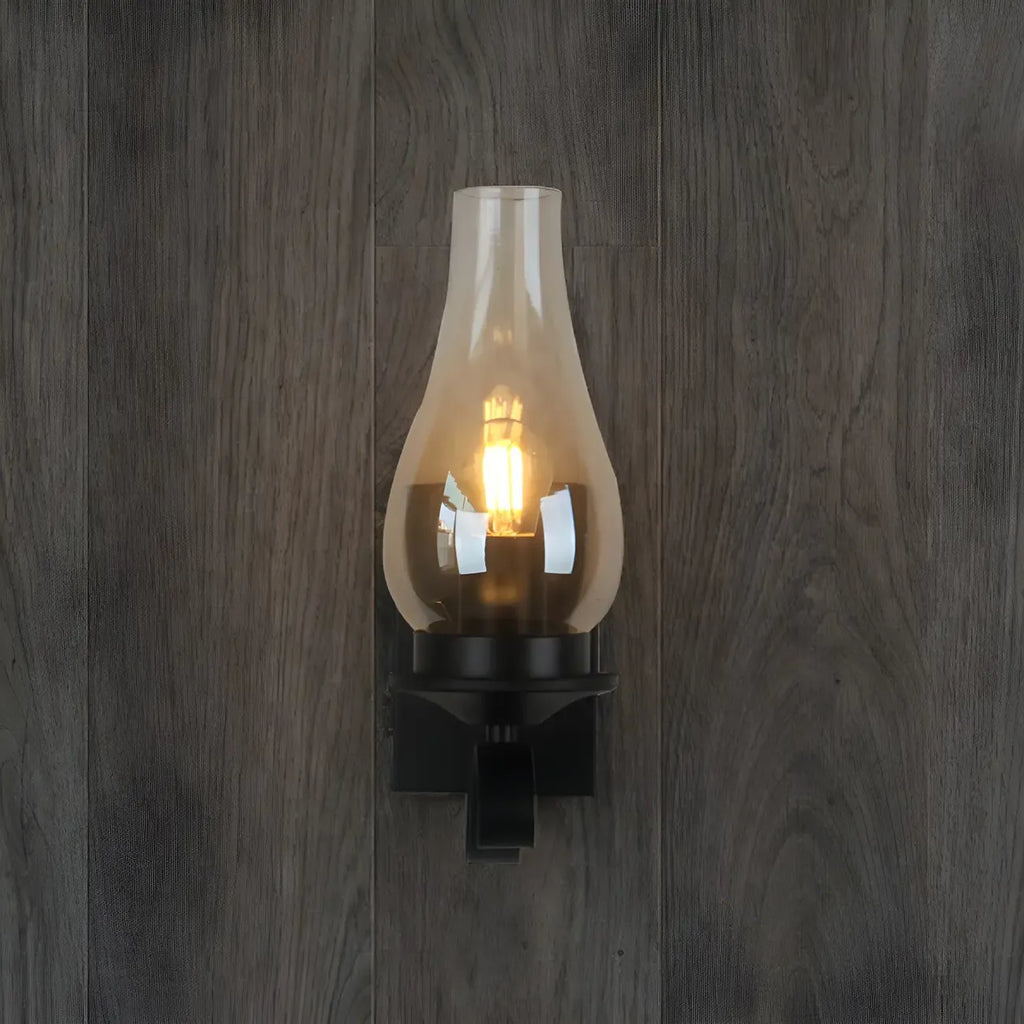 12 Industrial Black Wall Sconce with Amber Shade & LED