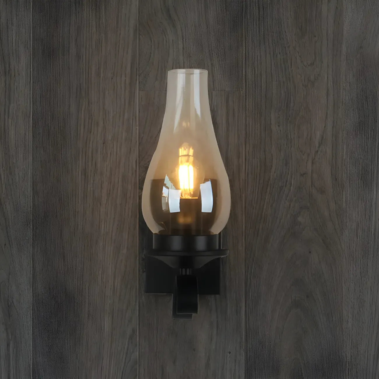 12 Industrial Black Wall Sconce with Amber Shade & LED