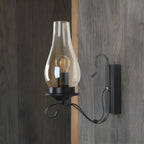 12 Industrial Black Wall Sconce with Amber Shade & LED