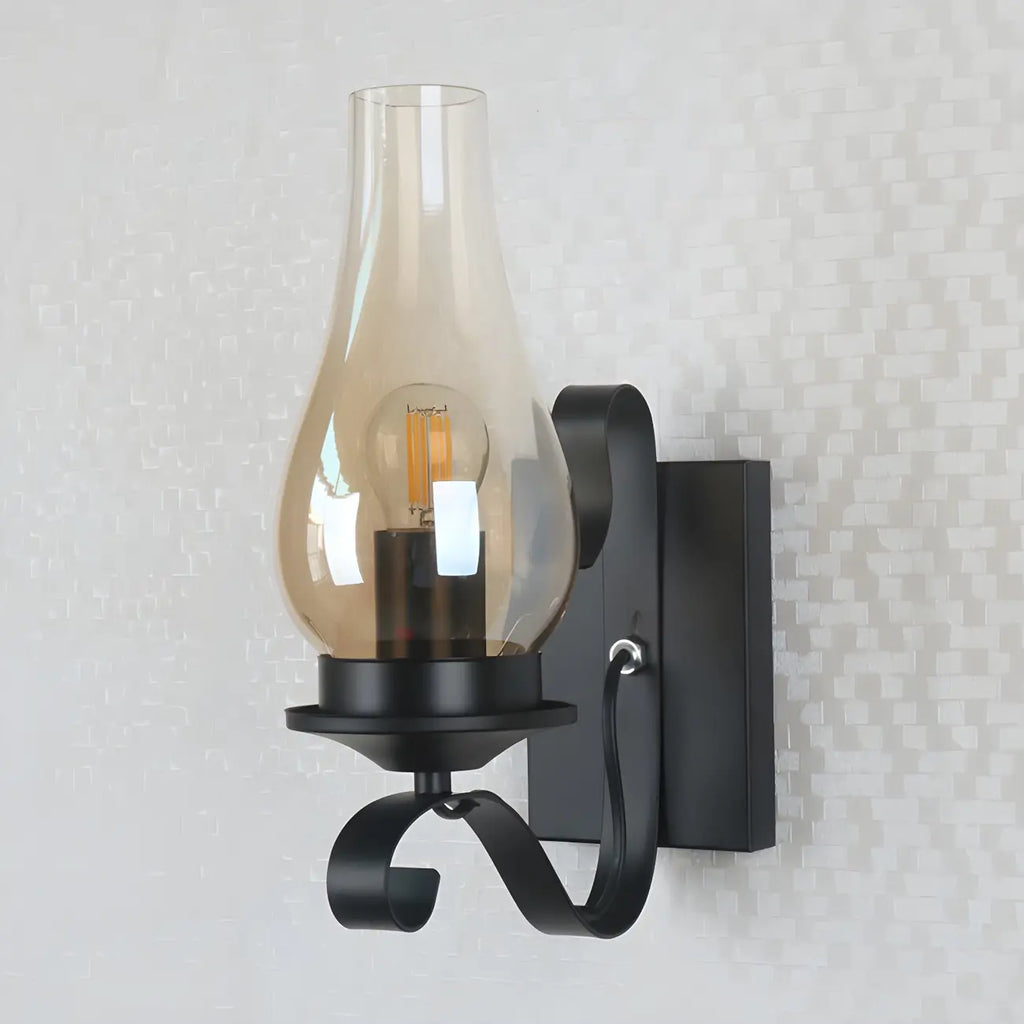 12 Industrial Black Wall Sconce with Amber Shade & LED