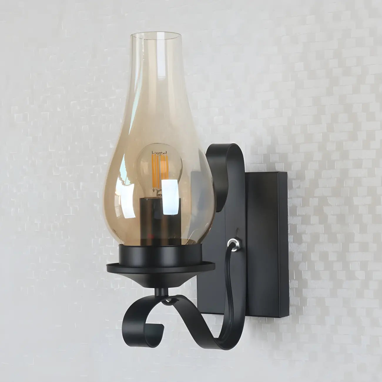 12 Industrial Black Wall Sconce with Amber Shade & LED