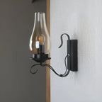 12 Industrial Black Wall Sconce with Amber Shade & LED
