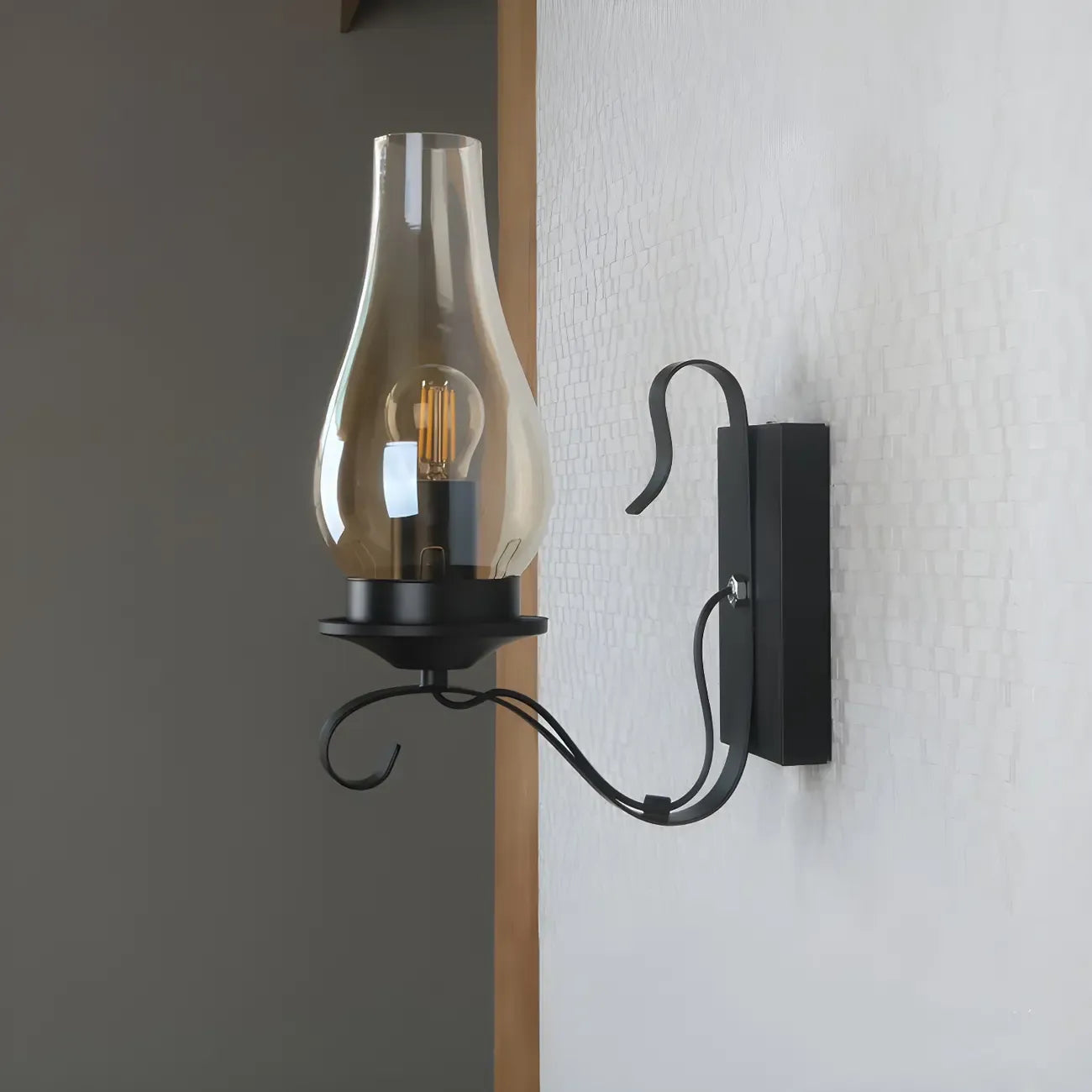 12 Industrial Black Wall Sconce with Amber Shade & LED