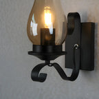 12 Industrial Black Wall Sconce with Amber Shade & LED