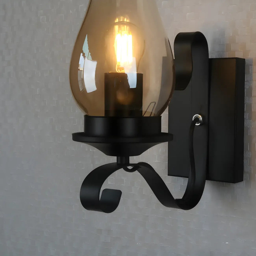 12 Industrial Black Wall Sconce with Amber Shade & LED