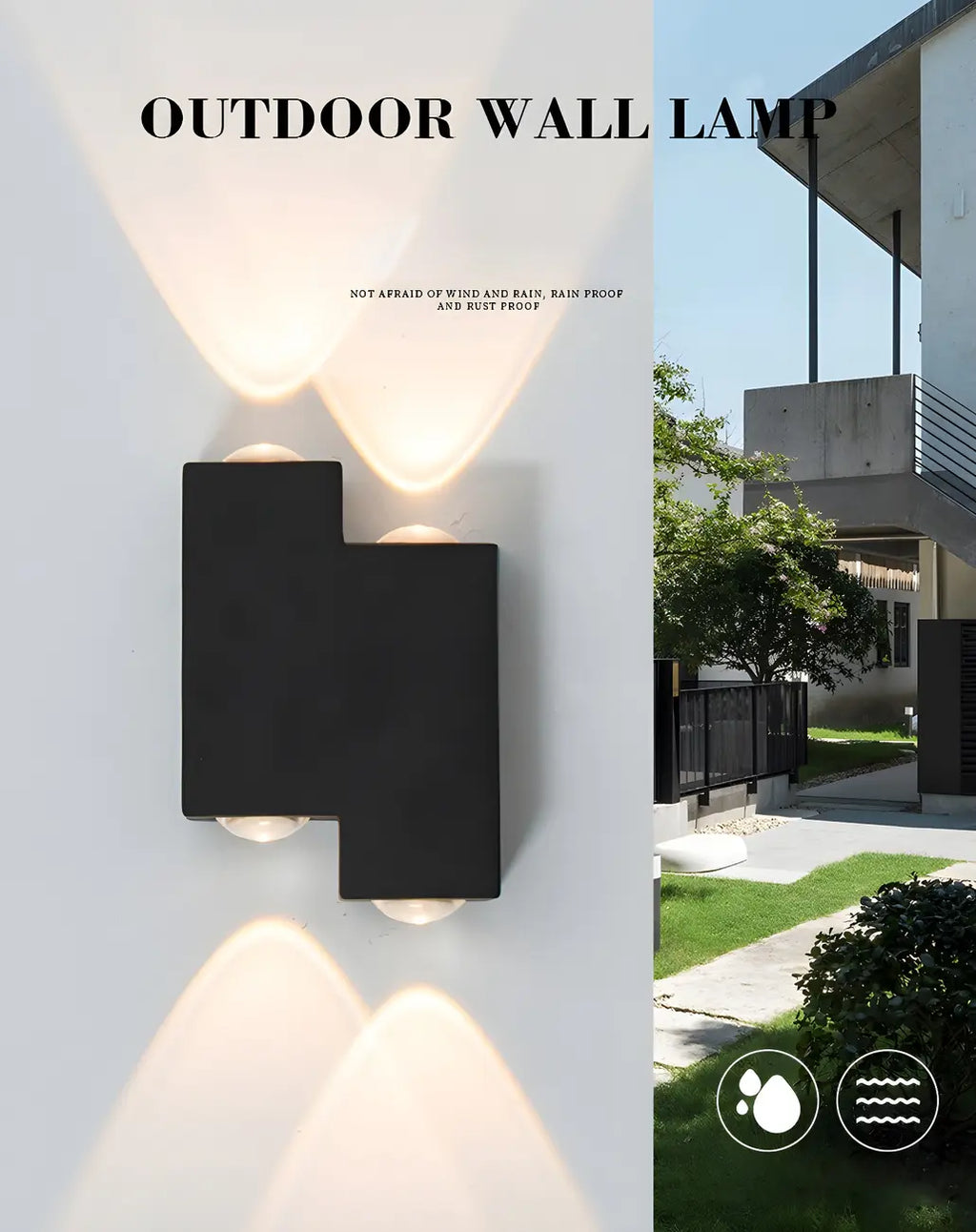 Modern Geometric Metal Black LED Outdoor Wall Light