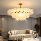 Adjustable Elegant Gold Unique Layered Scallop Glass Chandelier