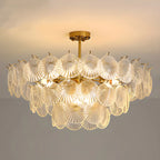 Adjustable Elegant Gold Unique Layered Scallop Glass Chandelier