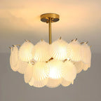 Adjustable Elegant Gold Unique Layered Scallop Glass Chandelier