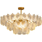Adjustable Elegant Gold Unique Layered Scallop Glass Chandelier
