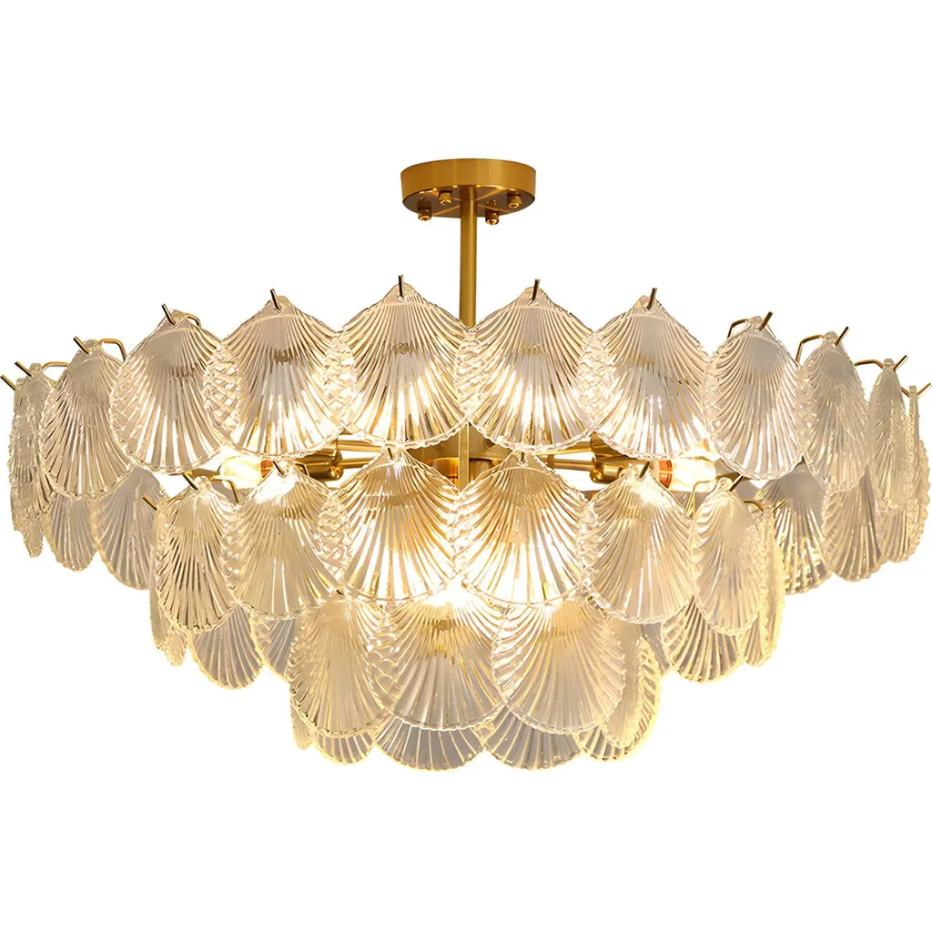 Adjustable Elegant Gold Unique Layered Scallop Glass Chandelier