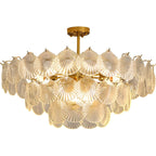 Adjustable Elegant Gold Unique Layered Scallop Glass Chandelier