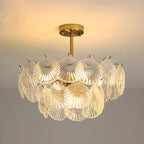 Adjustable Elegant Gold Unique Layered Scallop Glass Chandelier