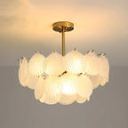 Adjustable Elegant Gold Unique Layered Scallop Glass Chandelier