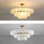 Adjustable Elegant Gold Unique Layered Scallop Glass Chandelier
