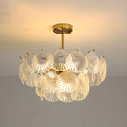 Adjustable Elegant Gold Unique Layered Scallop Glass Chandelier