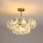 Adjustable Elegant Gold Unique Layered Scallop Glass Chandelier