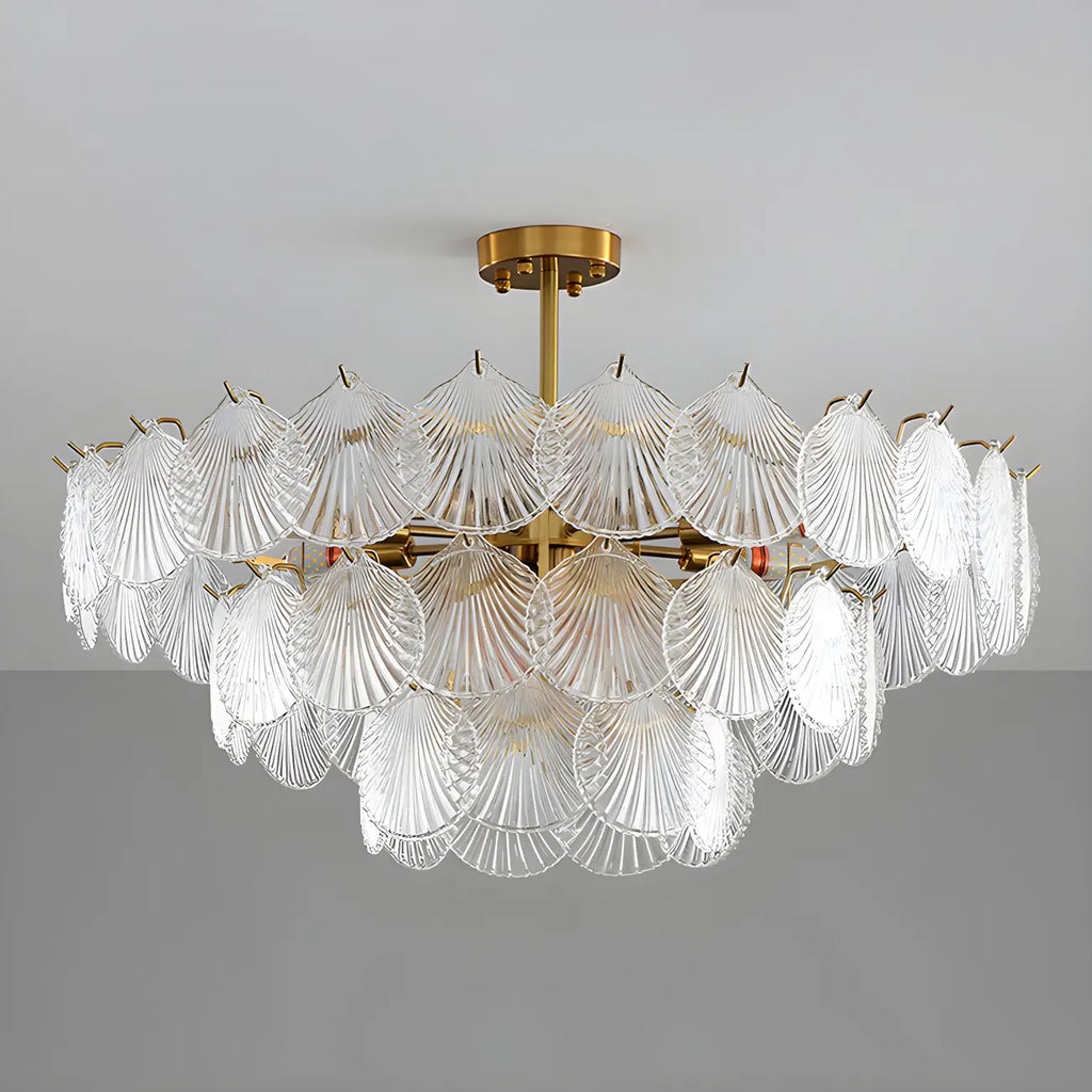 Adjustable Elegant Gold Unique Layered Scallop Glass Chandelier