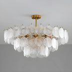 Adjustable Elegant Gold Unique Layered Scallop Glass Chandelier