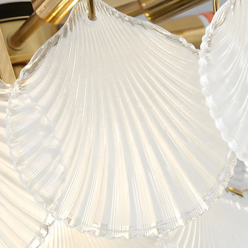 Adjustable Elegant Gold Unique Layered Scallop Glass Chandelier