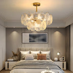 Adjustable Elegant Gold Unique Layered Scallop Glass Chandelier