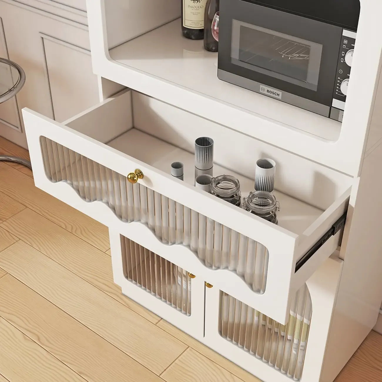 Tall White MDF Fluted Glass Doors Wine storage Sideboard