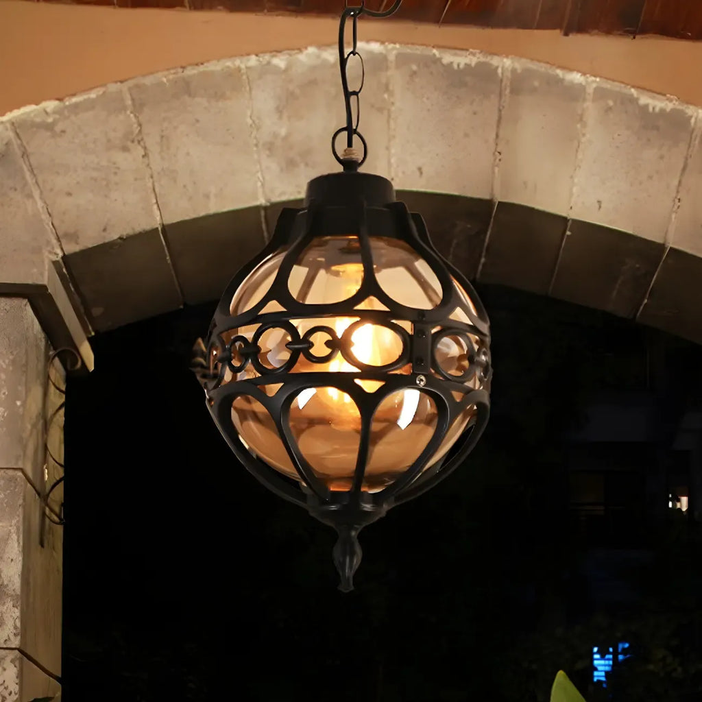 Rustic Bronze Metal Globe Outdoor LED Hanging Light