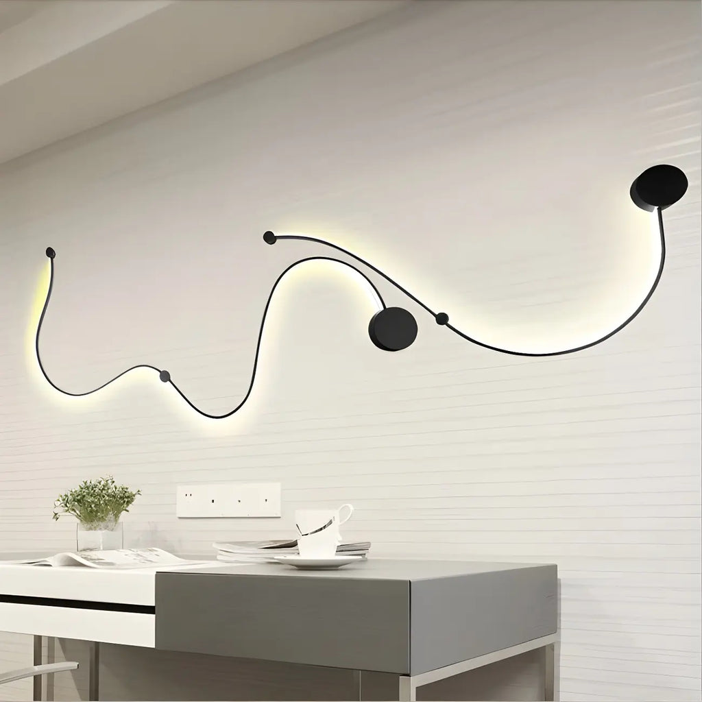 Unique Black Linear Flowing LED Wall Sconce for Living Room