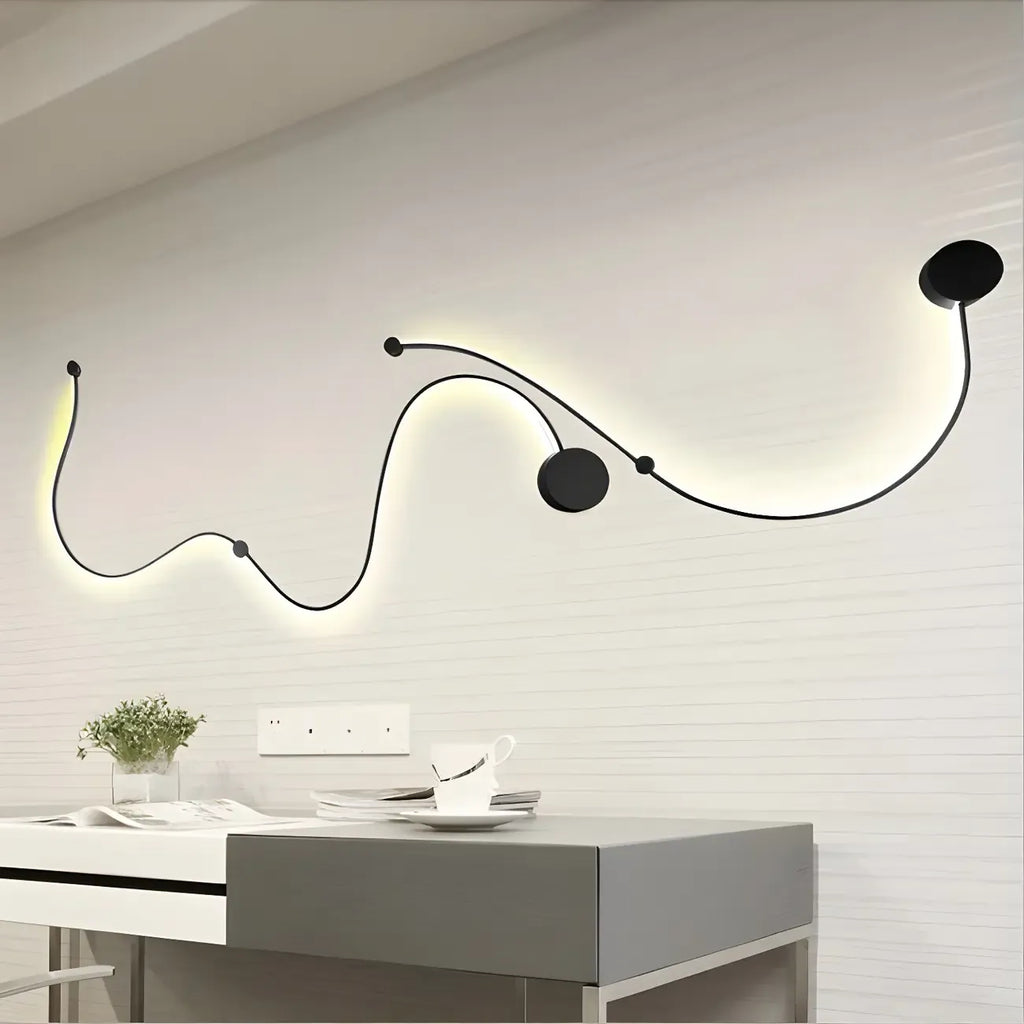 Unique Black Linear Flowing LED Wall Sconce for Living Room
