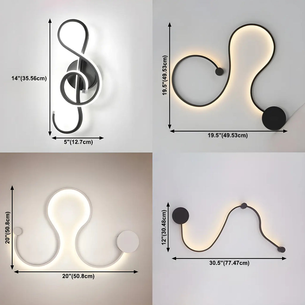 Unique Black Linear Flowing LED Wall Sconce for Living Room