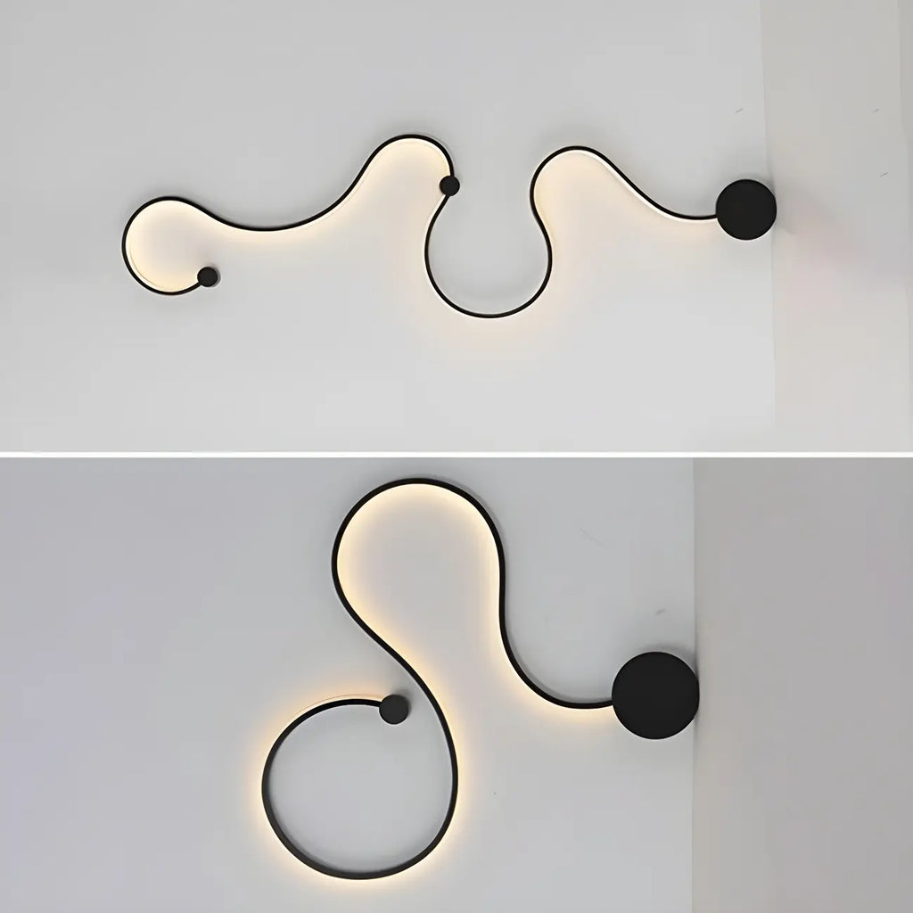 Unique Black Linear Flowing LED Wall Sconce for Living Room