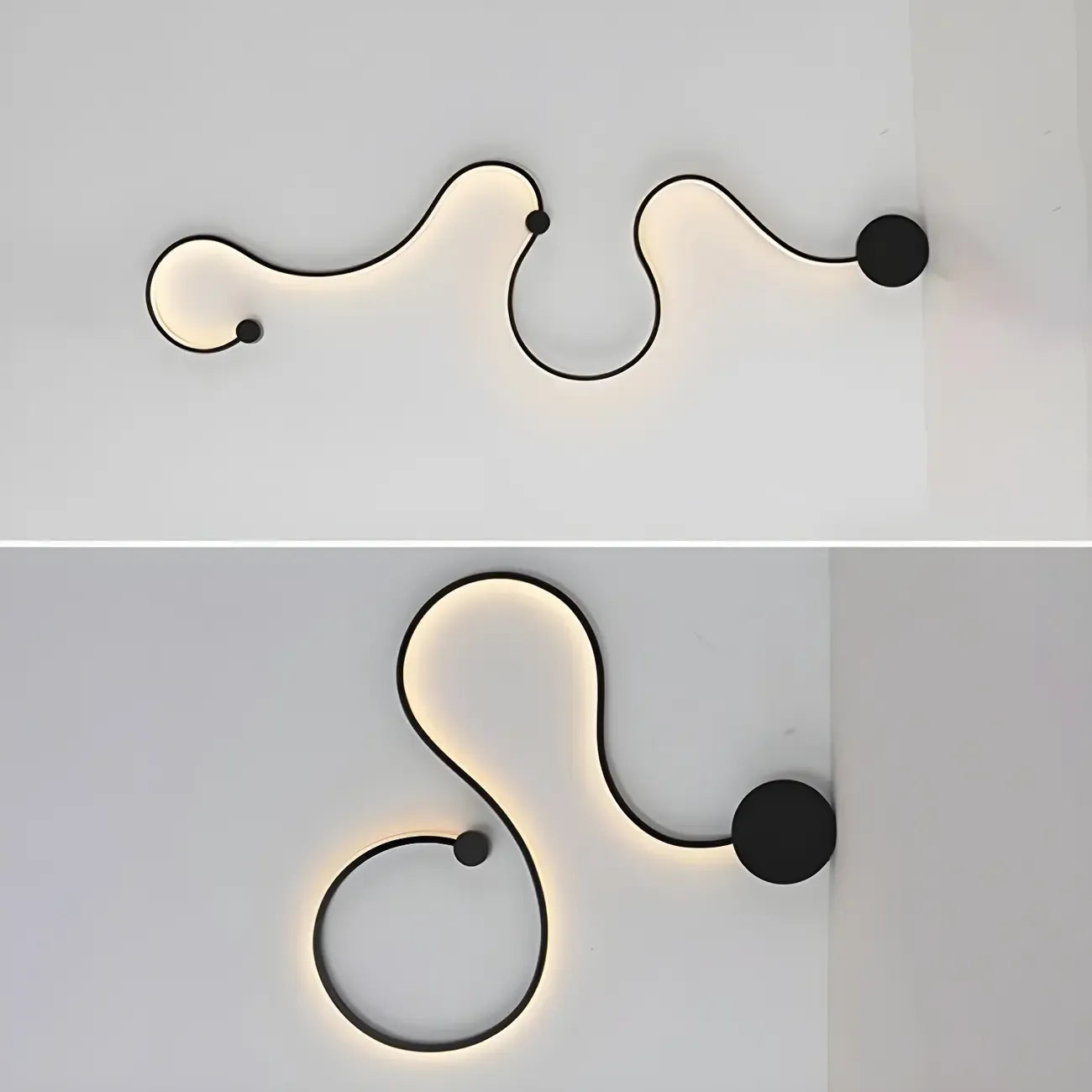 Unique Black Linear Flowing LED Wall Sconce for Living Room