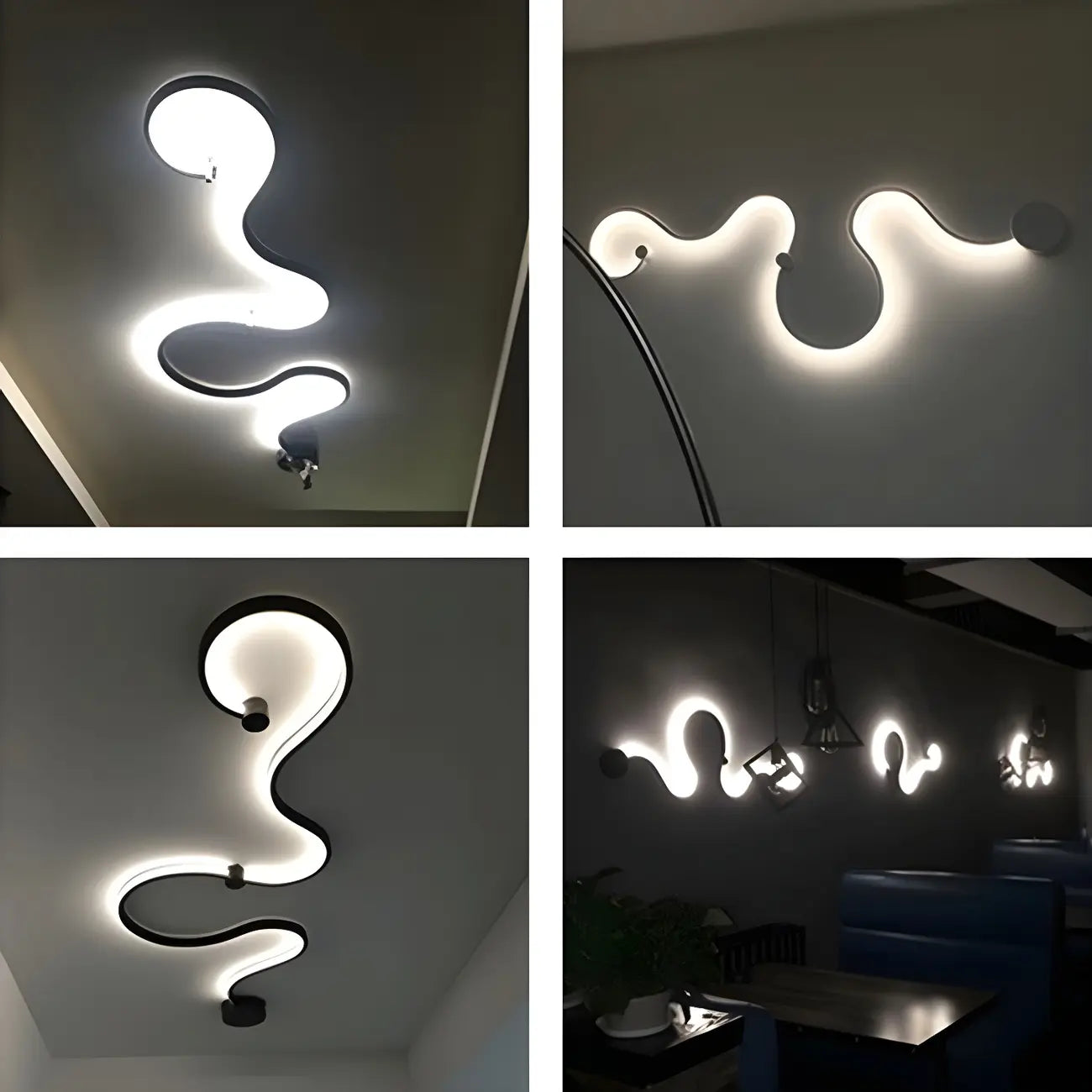 Unique Black Linear Flowing LED Wall Sconce for Living Room
