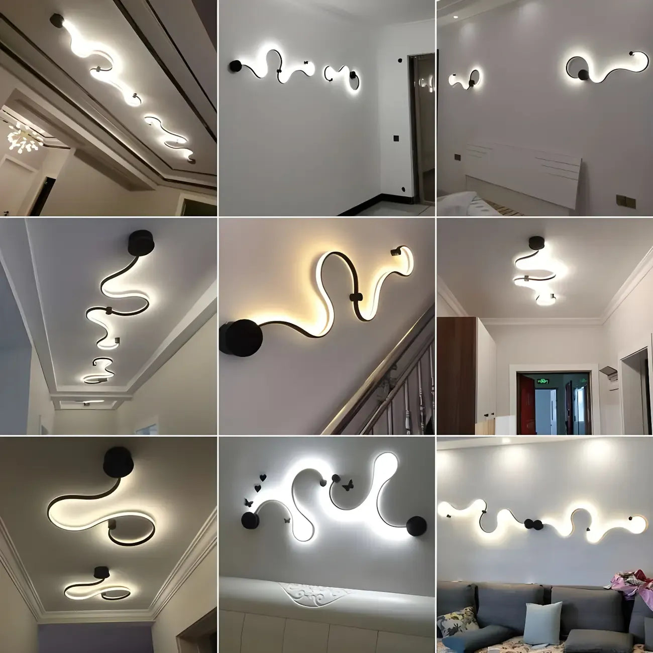 Unique Black Linear Flowing LED Wall Sconce for Living Room