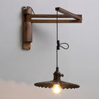 Rustic Cylinder Wall Sconce with Wood Arm for Bedroom Decor