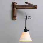Rustic Cylinder Wall Sconce with Wood Arm for Bedroom Decor