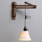 Rustic Cylinder Wall Sconce with Wood Arm for Bedroom Decor