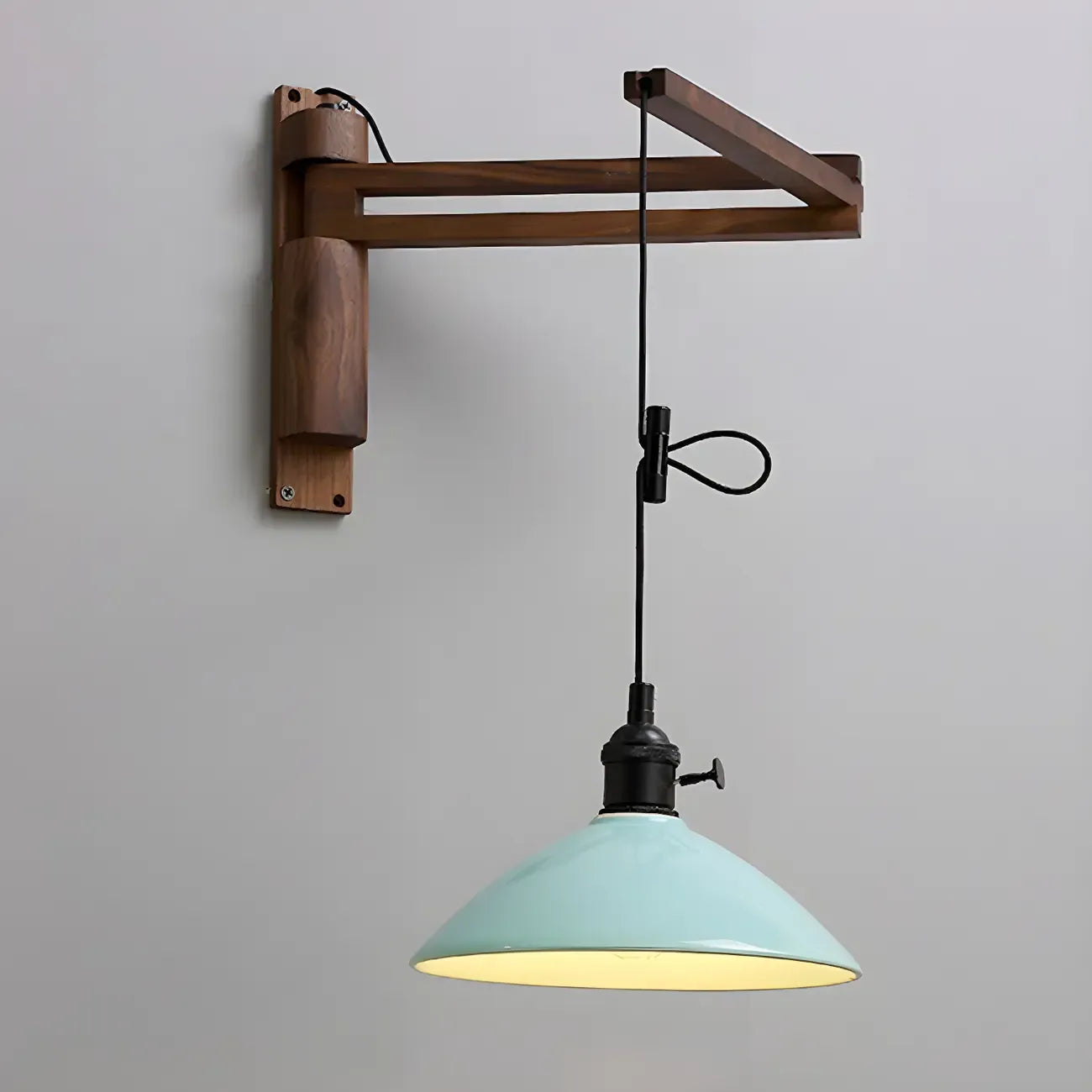 Rustic Cylinder Wall Sconce with Wood Arm for Bedroom Decor