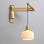 Rustic Cylinder Wall Sconce with Wood Arm for Bedroom Decor