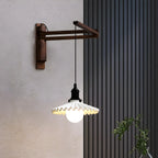 Rustic Cylinder Wall Sconce with Wood Arm for Bedroom Decor